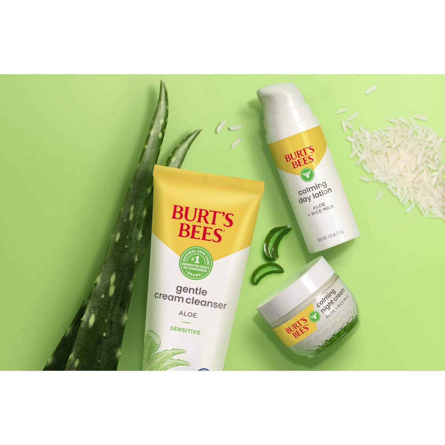 Burt’s Bees Sensitive Skin Bundle, Gentle Cream Facial Cleanser with Aloe and Moisturizing Face Cream with Aloe and Rice Milk, Natural Origin Skincare, 6 oz./3 oz. Cream Cleanser + Moisturizing Cream Bundle