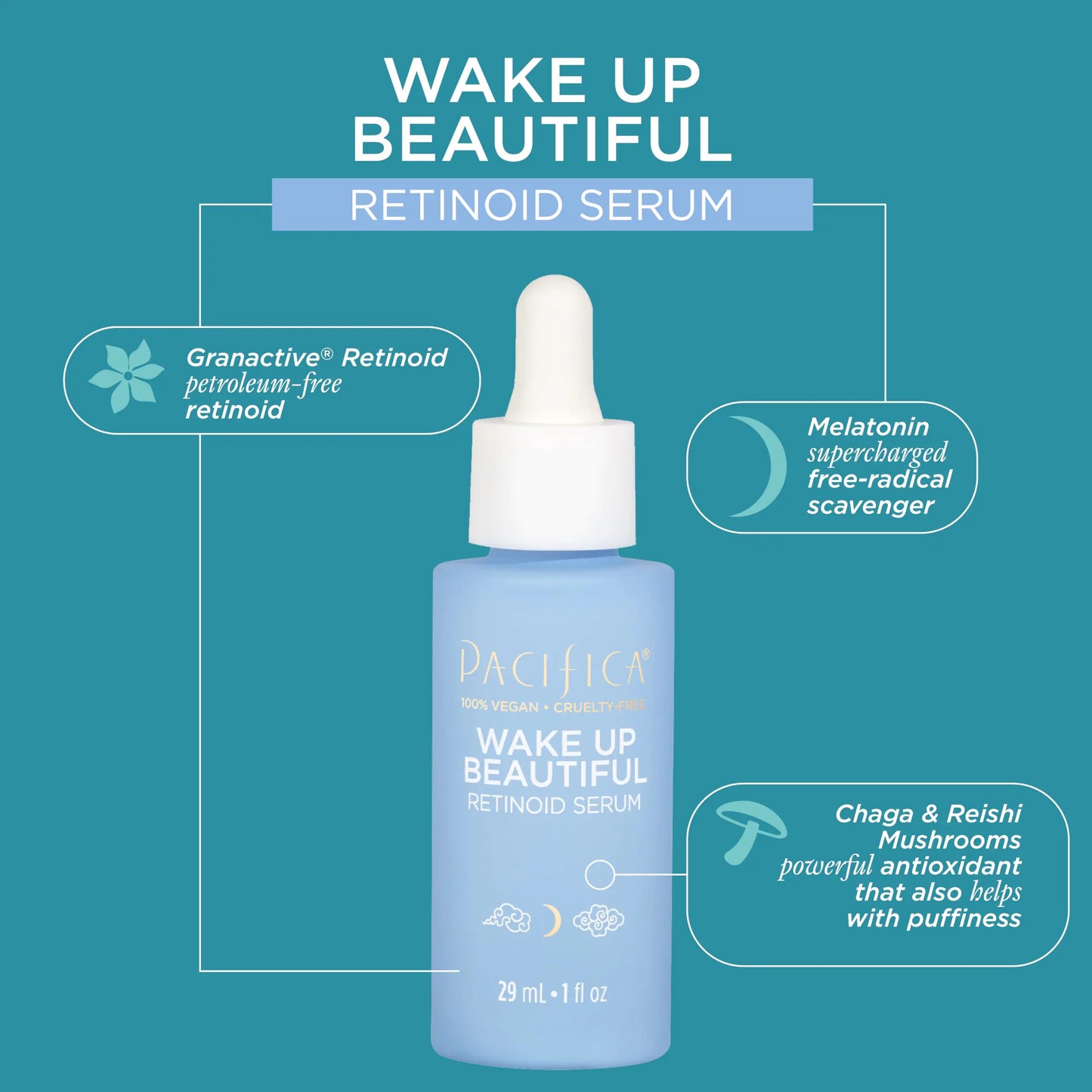 Pacifica Beauty Wake Up Beautiful Overnight Retinoid Serum, Skincare, Reduce Fine Lines, Wrinkles, Dark Spots, and Uneven Skin Tone, Face Care, For Aging and All Skin Types, Vegan, 1 fl oz (1 Count) 1 Fl Oz (Pack of 1)