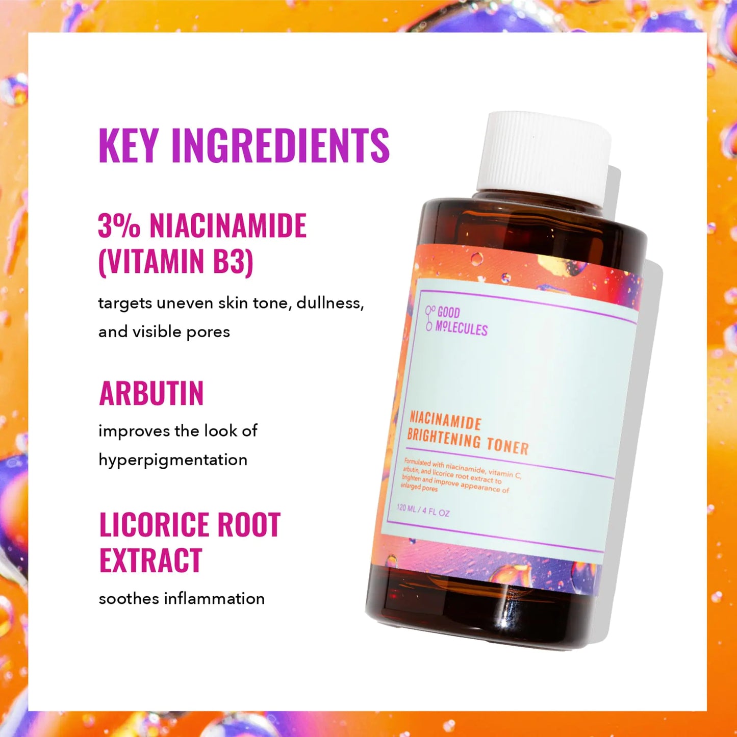 Good Molecules Niacinamide Brightening Toner - Facial Toner with Niacinamide, Vitamin C and Arbutin for Even Tone, Enlarged Pores - Skincare for Face 4 Fl Oz (Pack of 1)