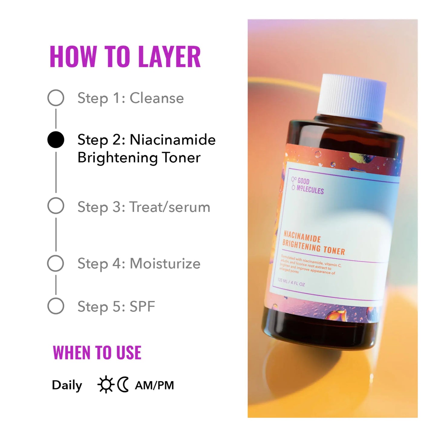 Good Molecules Niacinamide Brightening Toner - Facial Toner with Niacinamide, Vitamin C and Arbutin for Even Tone, Enlarged Pores - Skincare for Face 4 Fl Oz (Pack of 1)