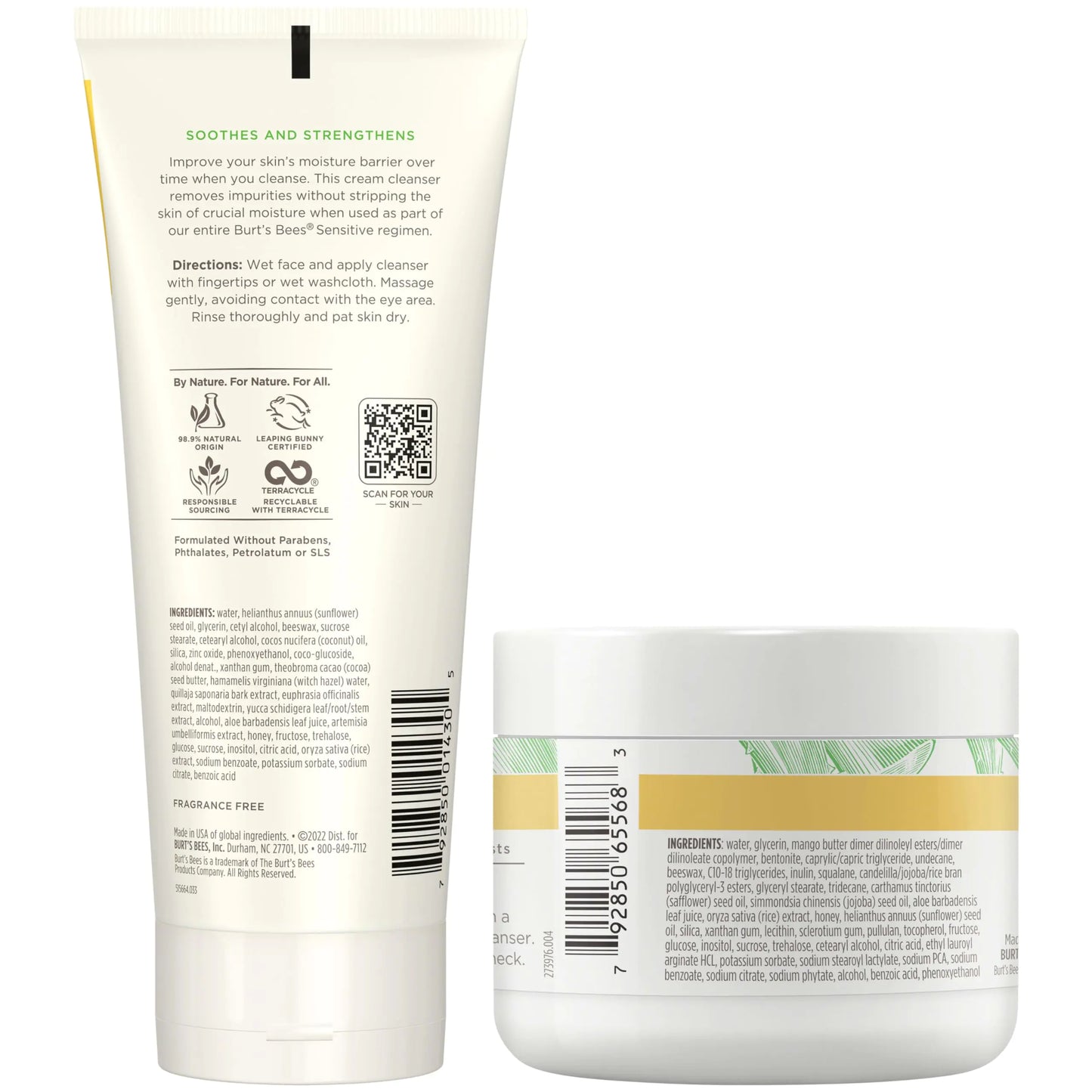 Burt’s Bees Sensitive Skin Bundle, Gentle Cream Facial Cleanser with Aloe and Moisturizing Face Cream with Aloe and Rice Milk, Natural Origin Skincare, 6 oz./3 oz. Cream Cleanser + Moisturizing Cream Bundle