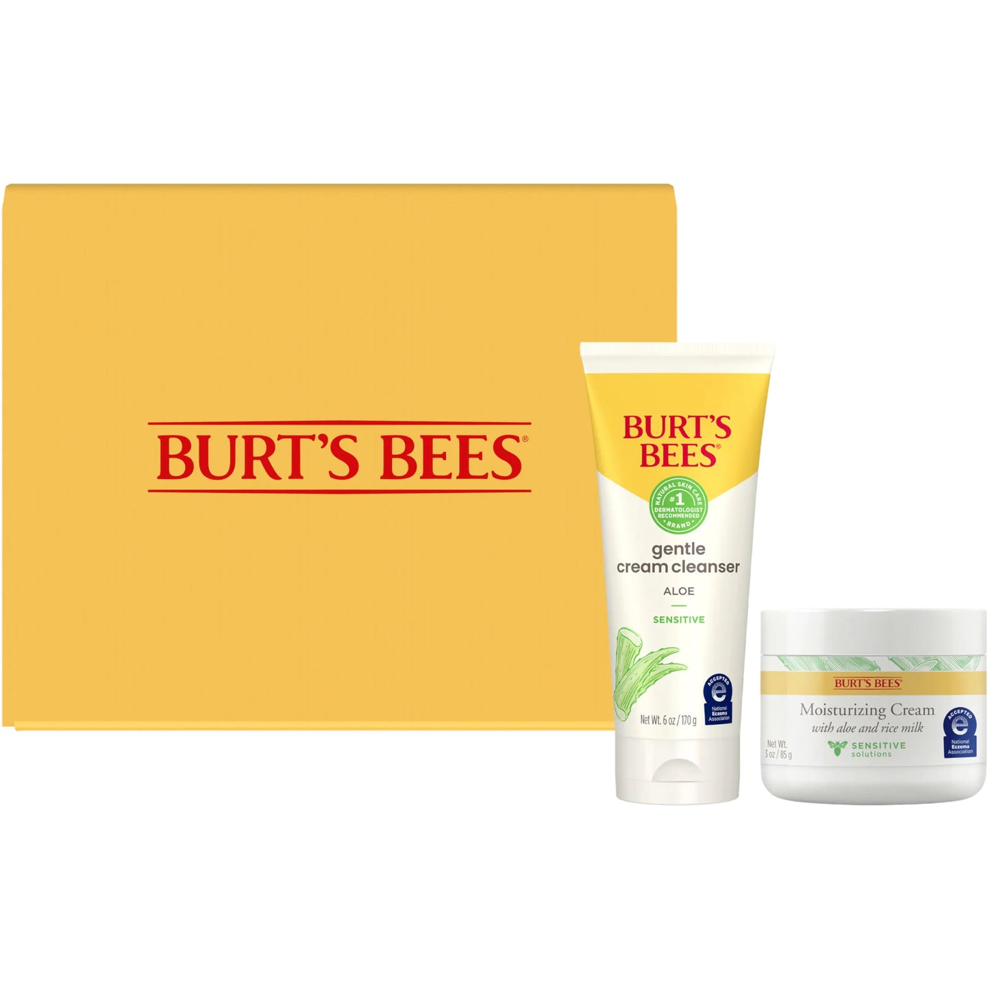 Burt’s Bees Sensitive Skin Bundle, Gentle Cream Facial Cleanser with Aloe and Moisturizing Face Cream with Aloe and Rice Milk, Natural Origin Skincare, 6 oz./3 oz. Cream Cleanser + Moisturizing Cream Bundle