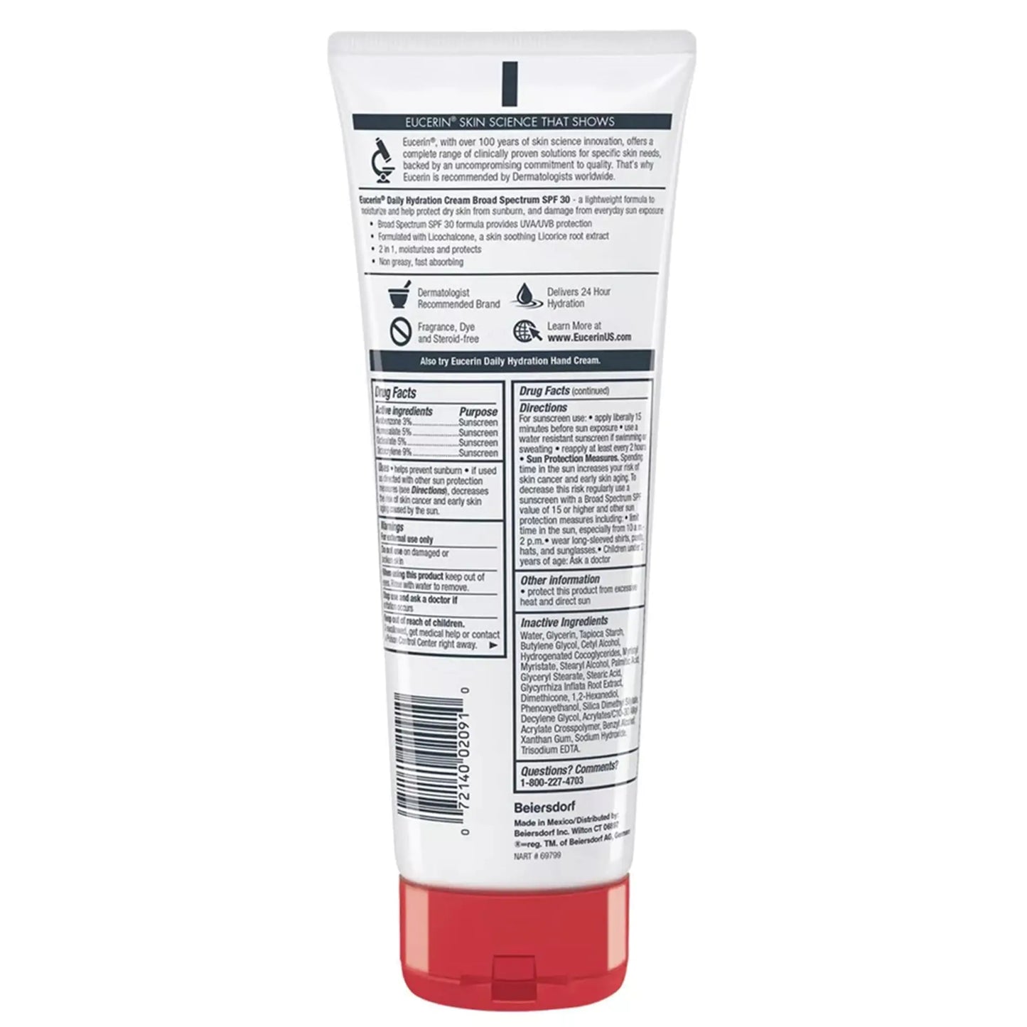Eucerin Daily Hydration Broad Spectrum SPF 30 Sunscreen Body Cream for Dry Skin, Fragrance Free Sunscreen Moisturizer, 8 Oz Tube