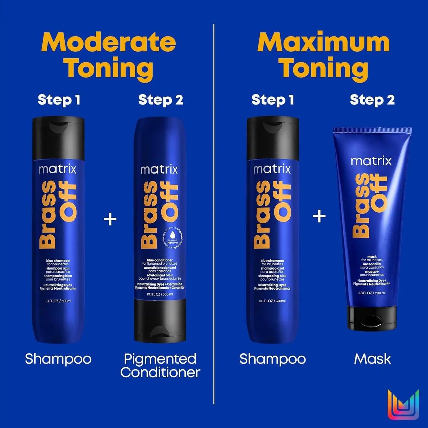 Matrix Brass Off Blue Shampoo | Refreshes & Neutralizes Brassy Tones | Color Depositing Shampoo | For Brassy Hair | For Color Treated Hair | Salon Shampoo | Packaging May Vary 33.8 Fl Oz (Pack of 1)